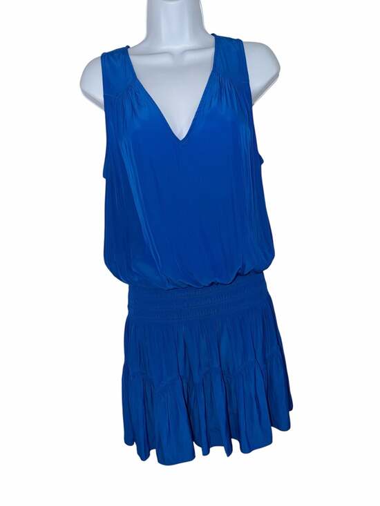Ramy Brook Tech Perry Dress Cobalt Blue Sleeveless Ruffle Mini Medium - Picture 3 of 11